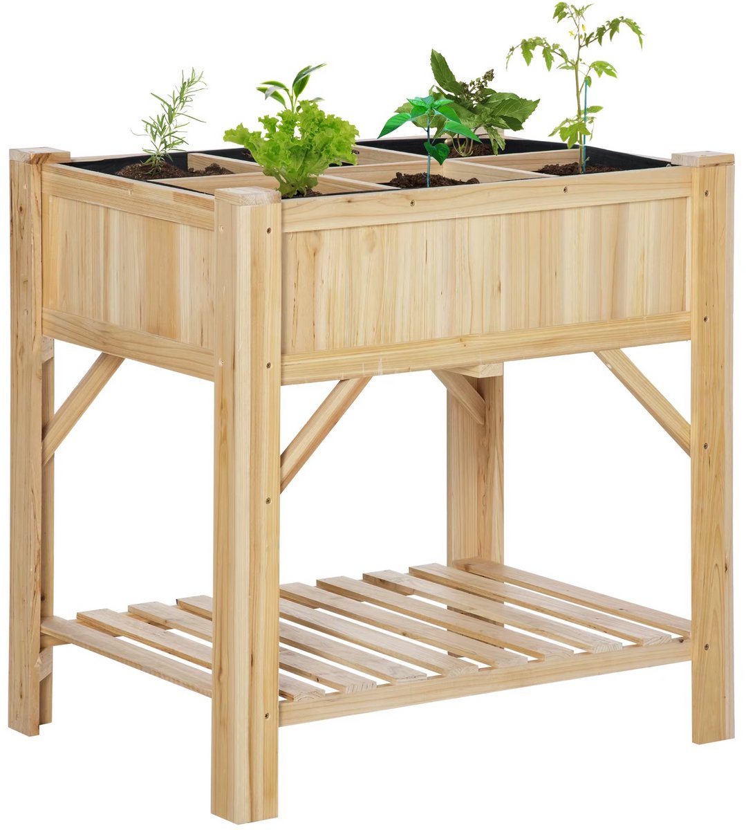 JOYNEXTBUY - Houten Buitenkast - Kweekbak - Tuin Opbergkast met 6 Compartimenten en Plank - Stadstuin - Weersbestendig - 78,5 x 58 x 81 cm - Naturel
