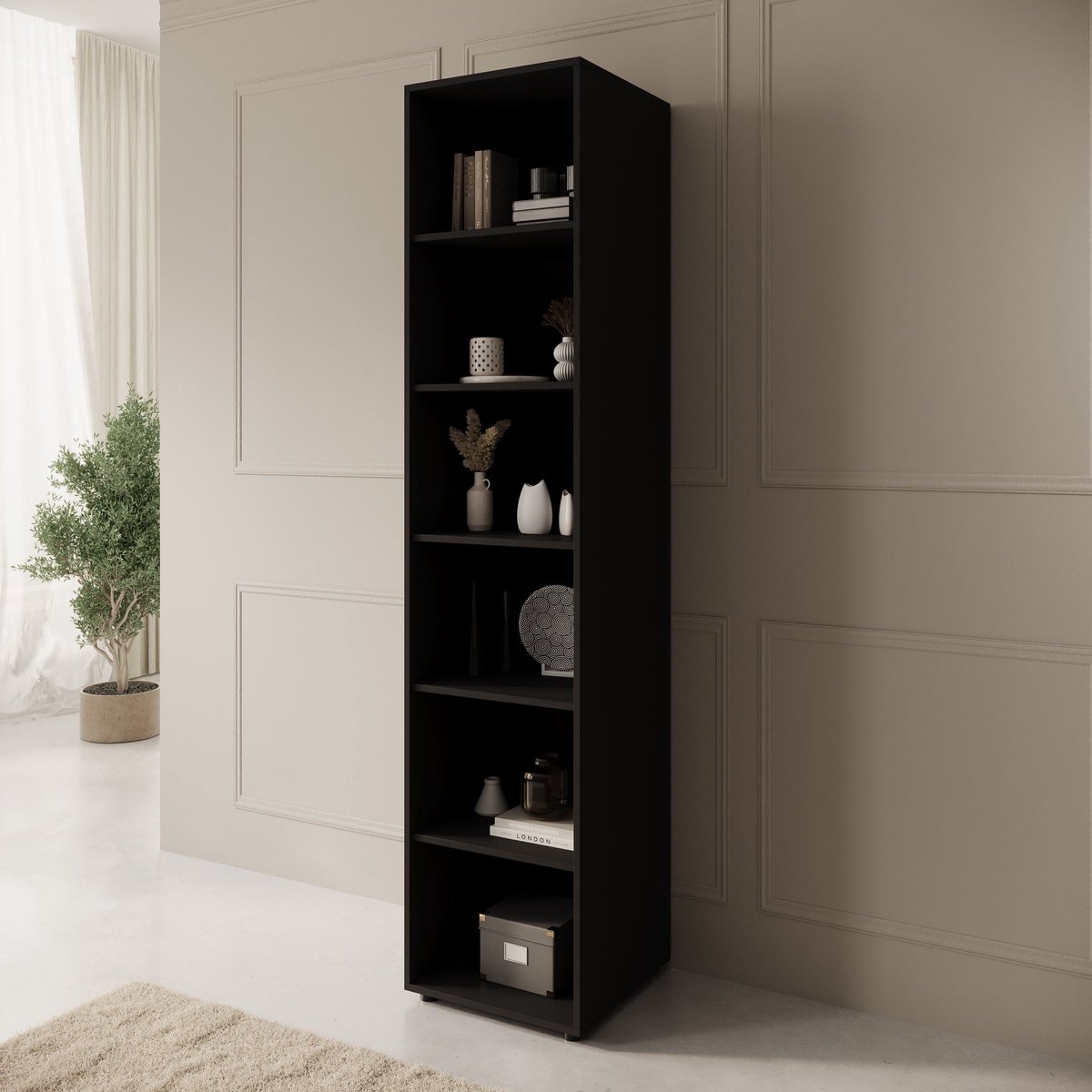 Meubella - Montalo - Boekenkast - Zwart - 45x45x206 cm