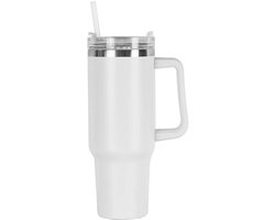 Drinkfles Tumbler met Rietje 1.2 Liter (wit)- Waterfles voor Kinderen & Volwassenen - RVS Thermosbeker voor school onderweg reizen