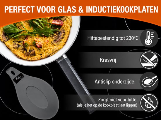Donkergrijze siliconen lepelhouder, krasvrij, antislip en hittebestendig tot 230°C. Perfect voor inductiekookplaten.