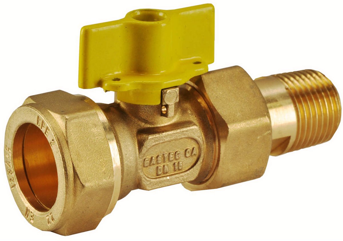 Riko Gaskogelkraan - Messing - Gastec - 22mm knel x 1/2" BU
