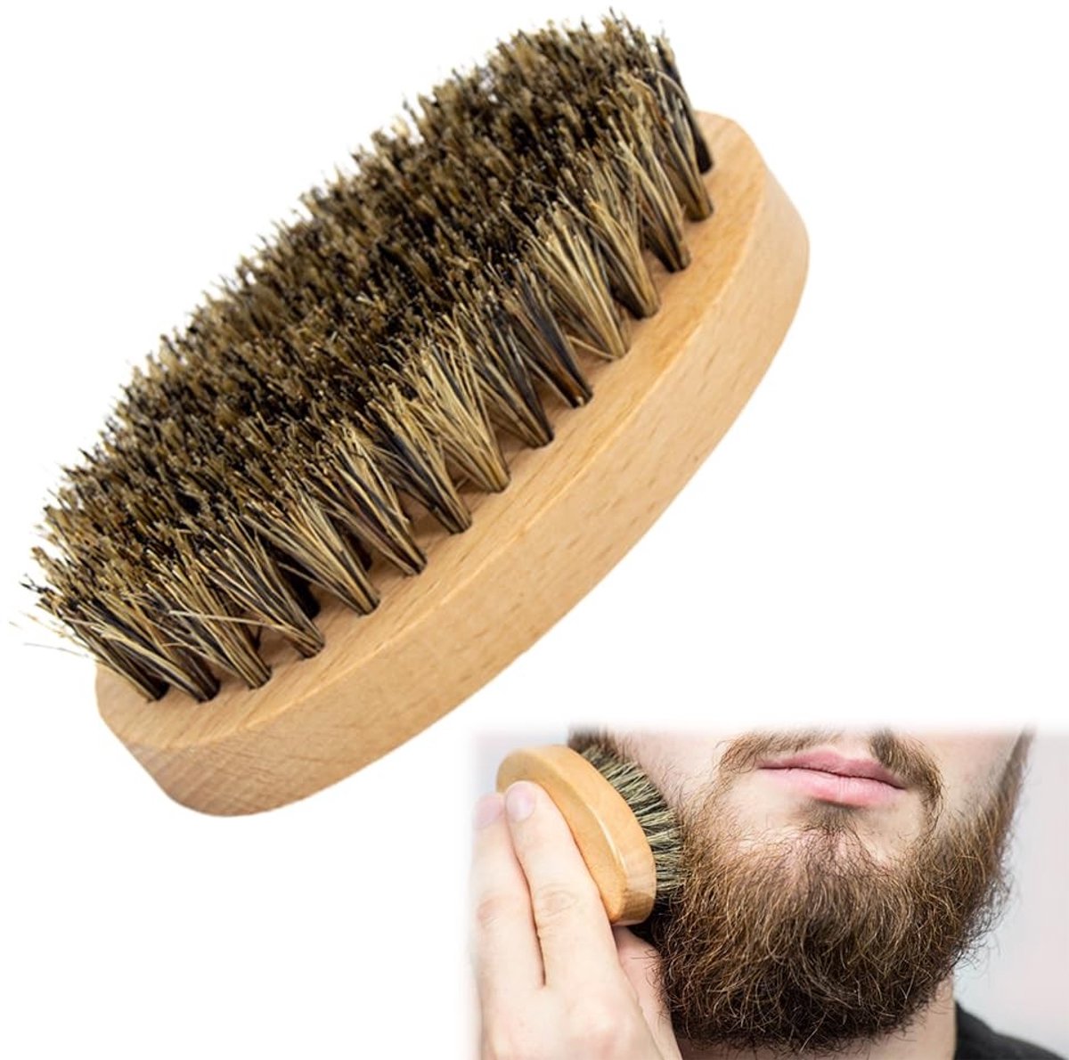 Dailygoods- Baardborstel 100% wildzwijnhaar - Houten handvat - Baardverzorging - Baardkam - Baardschaar - Comfortabel in gebruik