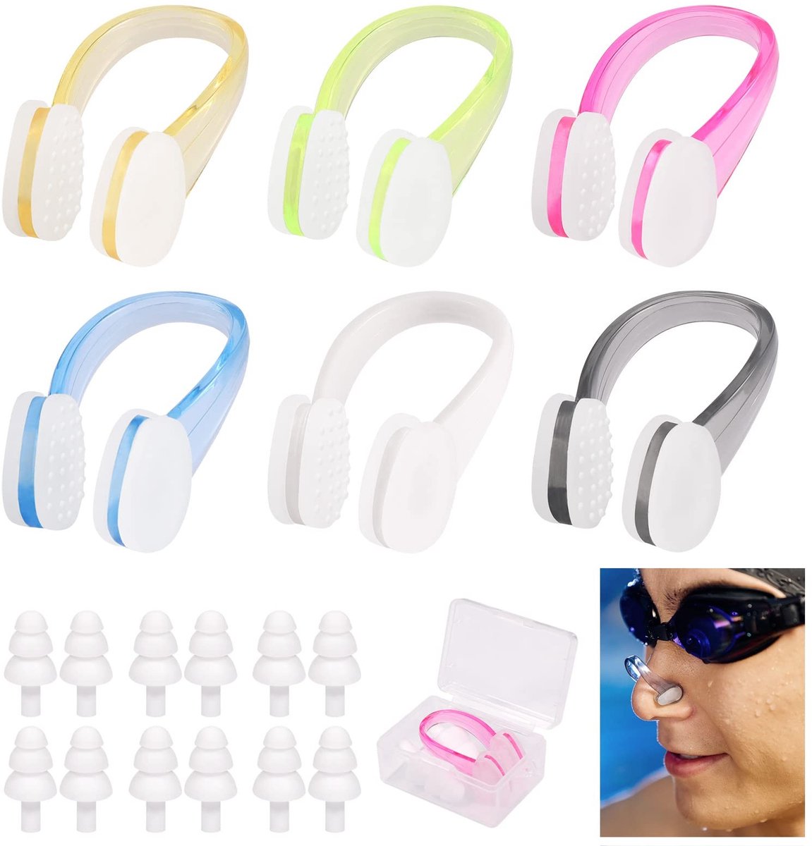 MTTproducts - Silica Gel Neusclip - Zwemaccessoires - Waterdicht - Oordopjes - Geschikt voor Kinderen en Volwassenen - 6 Stuks