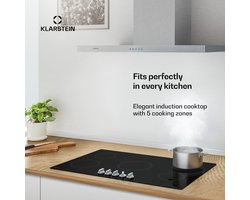 Klarstein Kochheld 90 cm inductiekookplaat - 5-zone elektrische inductiekookplaat, 8700 W boost, draaiknopbediening, restwarmte-indicator, oververhittingsbeveiliging, glaskeramische kookplaat, zwart