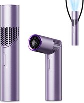 Draagbare handventilator met turbine, 3-in-1 functie - Oplaadbare mini-ventilator - Tot 12 uur batterijduur - Digitaal display - Geschikt voor buiten op reis op het strand en op kantoor - Paars