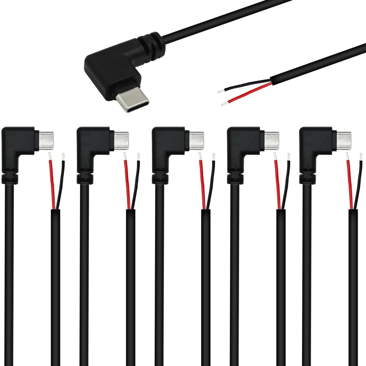 Dailygoods - 6 Stuks USB C-Stekkerkabel 90 Graden 22 AWG 5V/3A