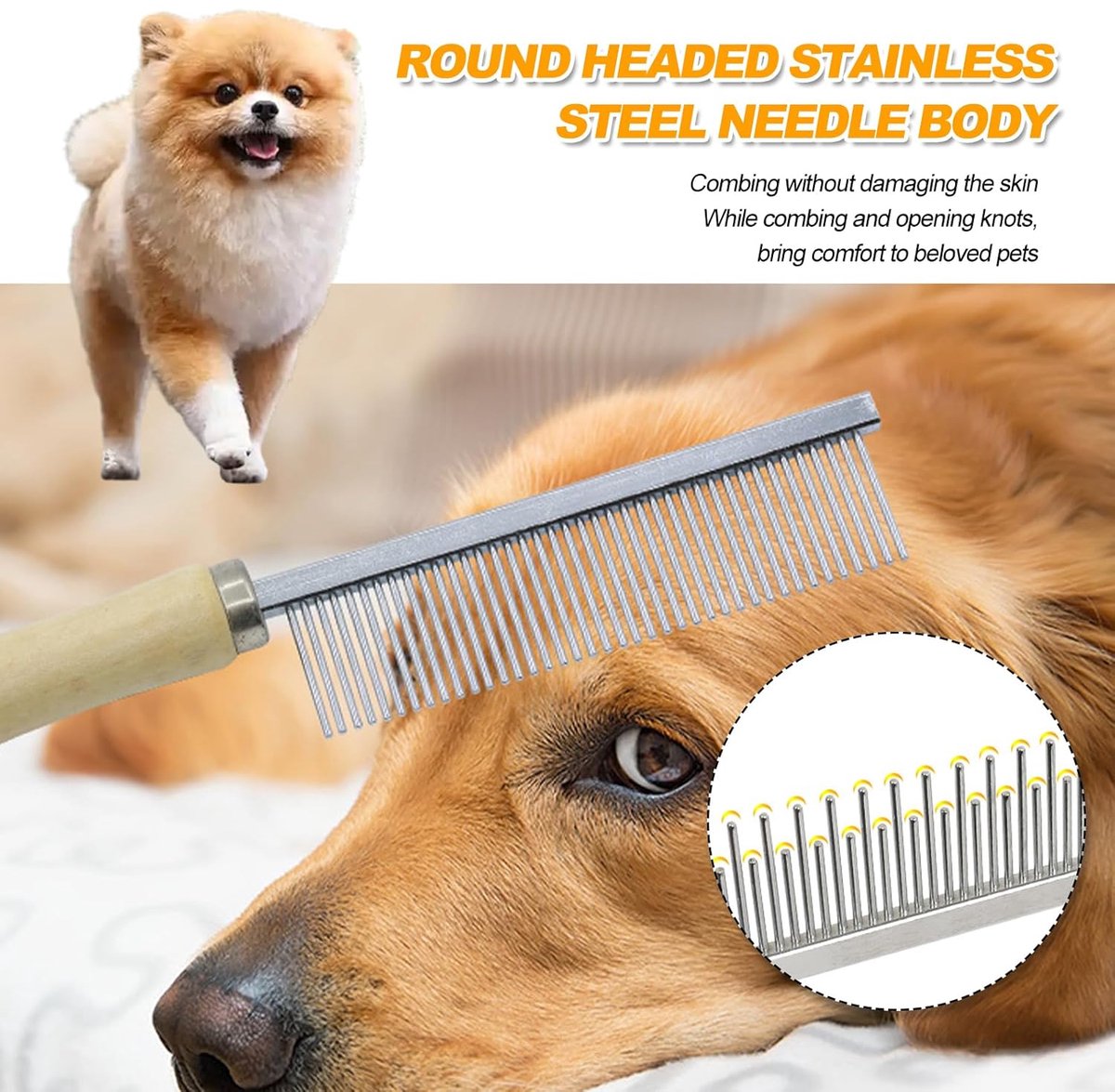 Killogood Hondenkam, kattenkam, lang haar, vachtkam voor huisdieren, hondenkam, onderwol, ontwarringskam, hond, katten, kort haar, 2 stuks