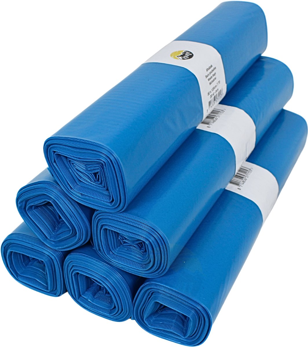 200x LDPE Afvalzakken 80 x 120cm (150L) T 70 blauw op rol