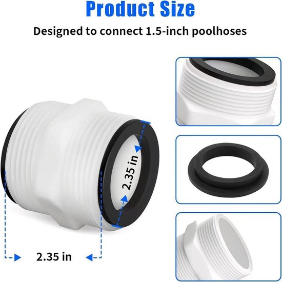 3 slangverlengstukken voor Geschikt voor Intex & Coleman opblaasbare zwembaden, connectorvervanger, geschikt voor filterpompen, met schroefslangverbinding, 1,5 tot 1,5 inch (ongeveer 3,8 tot 3,8 cm) afvoeraansluiting verlenger — afbeelding 3