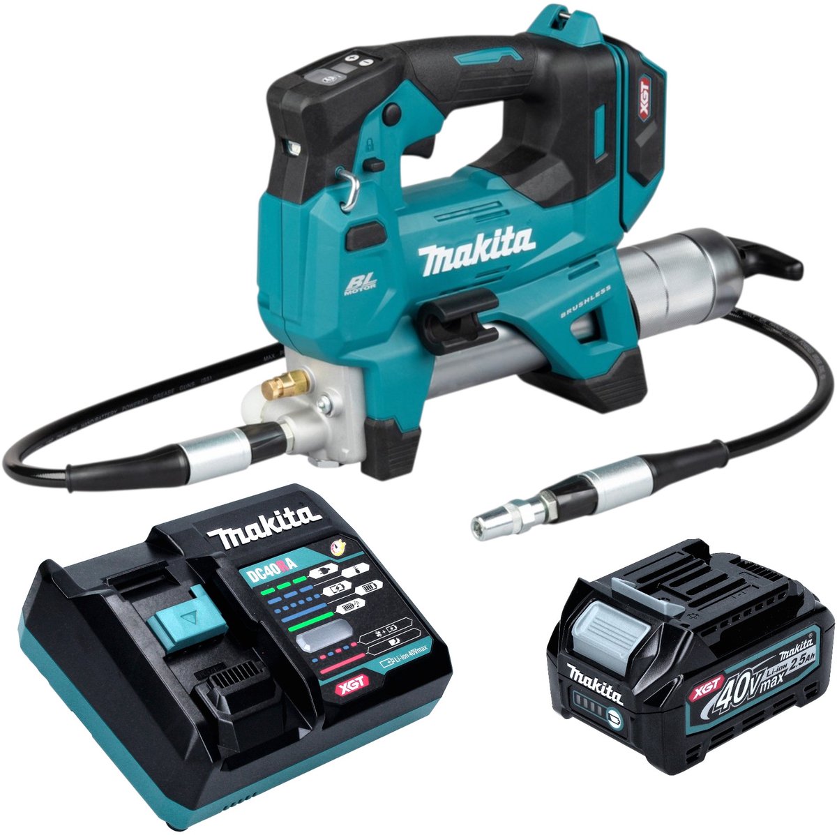 Makita GP 001 GD101 accu-vetpomp 40 V max. 690 bar borstelloos + 1x accu 2,5 Ah + oplader