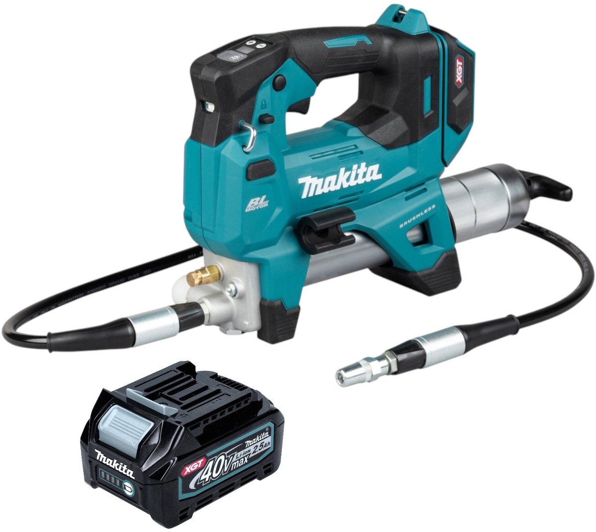 Makita GP 001 GD1 accu-vetpomp 40 V max. 690 bar borstelloos + 1x accu 2,5 Ah - zonder oplader