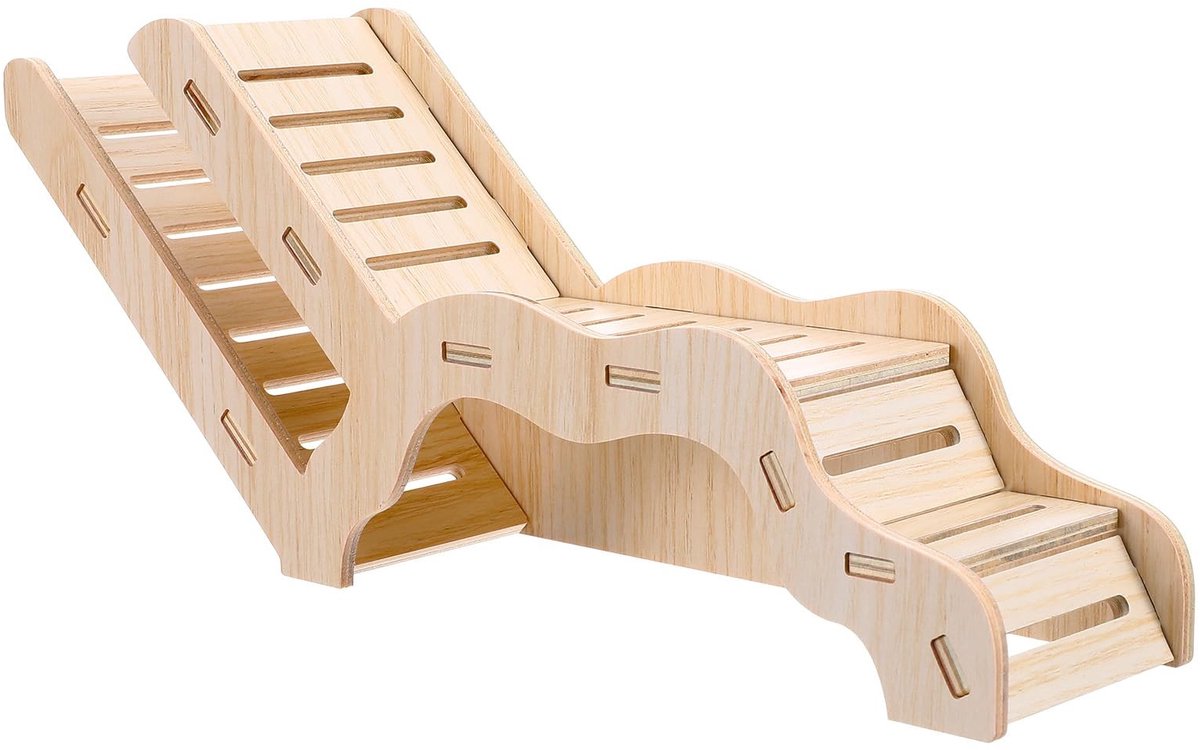 Dailygoods- Hamsterschuilplaats Hout - Hamsterhuis met Klimladder - Verkenningstunnel - Duurzaam - Veilig Kauwen - Afmetingen 32 x 13 x 7 cm