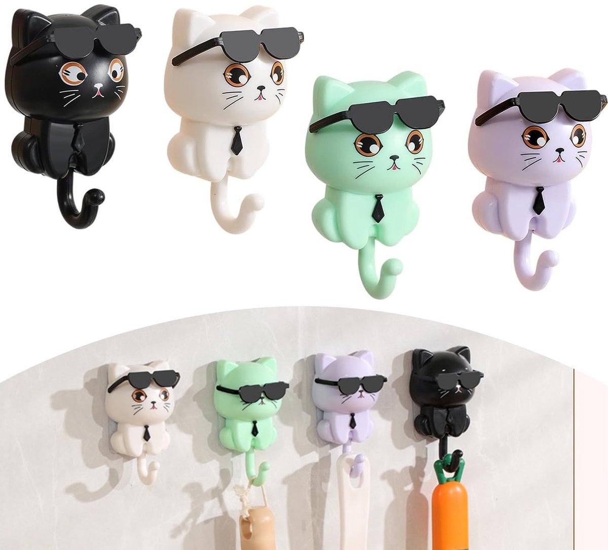 Dailygoods- Kledinghaken 4 stuks - Zelfklevende Wandhaken - Dierenhaken - Sleutelhaken - H