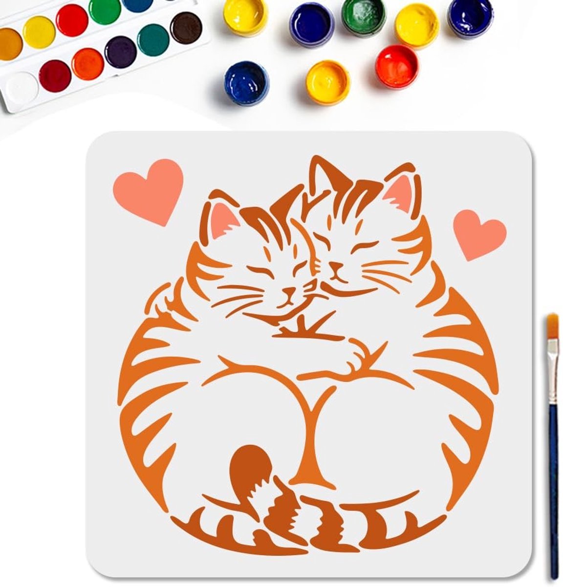 Dailygoods- Kattensjabloon Herbruikbaar - 30 x 30 cm - Dierenhuisdier - Tekensjabloon - Schilderen - Inclusief Penseel - Schilderstencil