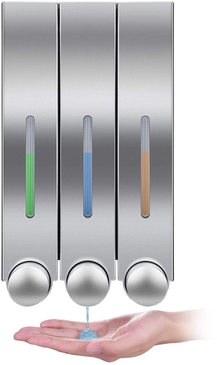 Dailygoods- Zeepdispenser Wandmontage - Drievoudige Dispenser - Geschikt voor Shampoo/Douchelotion - Premium Kunststof - Zichtbaar Venster - Voor Badkamer/Toilet