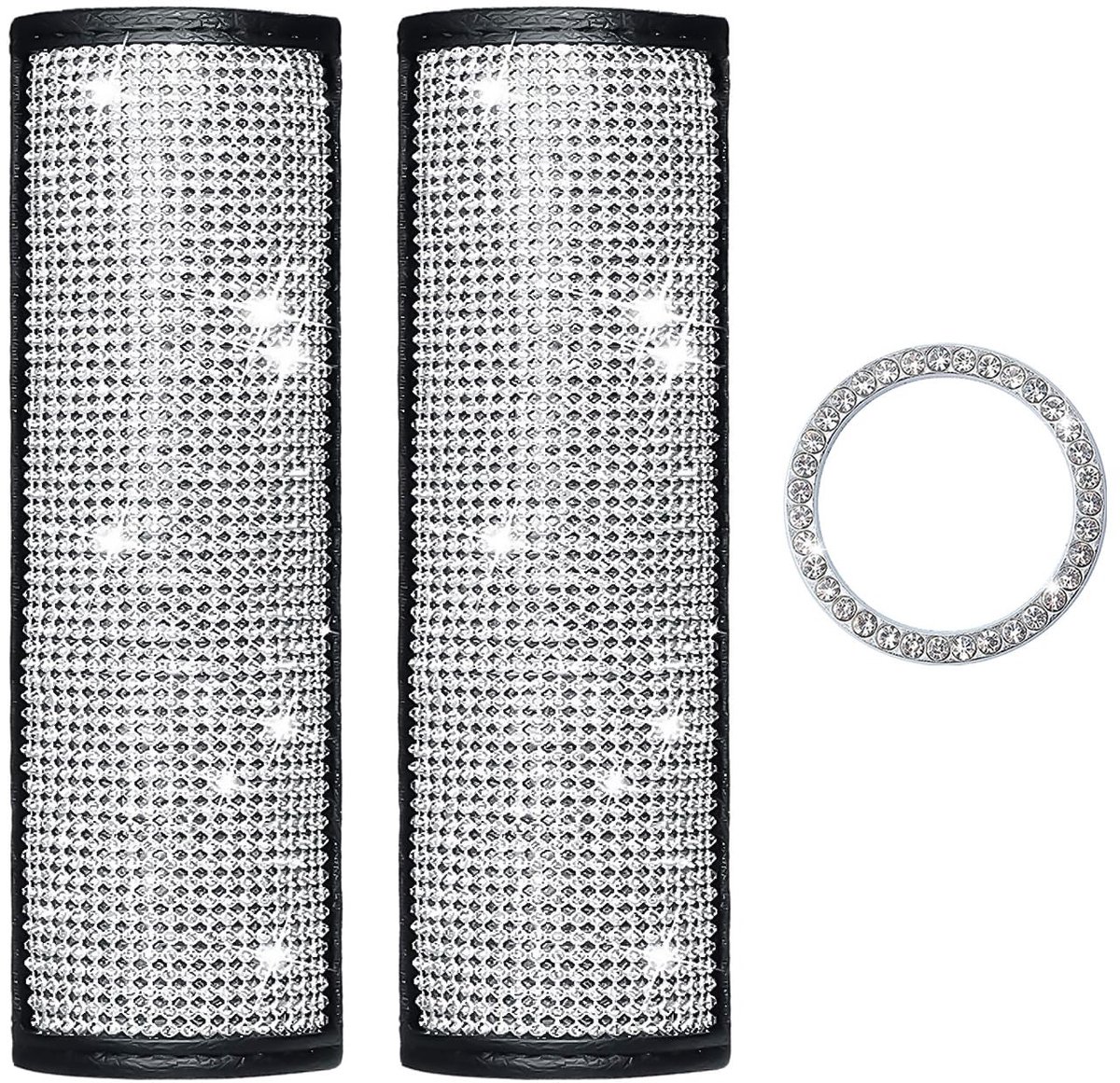 Dailygoods- Veiligheidsgordelhoes 2 Stuks - Glanzende Auto Decoratie - Interieur Accessoires - PU Materiaal - Diamant Startknop Ring - Schattig Uiterlijk - Autodecoratie