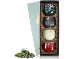 Set van 4 Retro Keramische Theekopjes, Japanse Theekopjes Cadeauset, Ideaal voor Kung Fu Thee en Sake, Perfect voor Theeliefhebbers