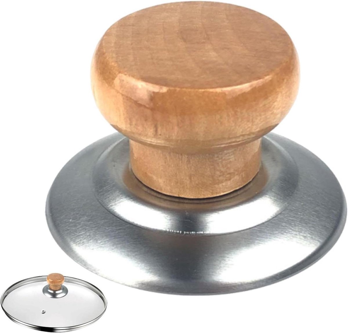 Pannendeksel Greep - Kookgerei Knop - Veilig Koken - Hittebestendig Hout - 6x6 cm - Natuur