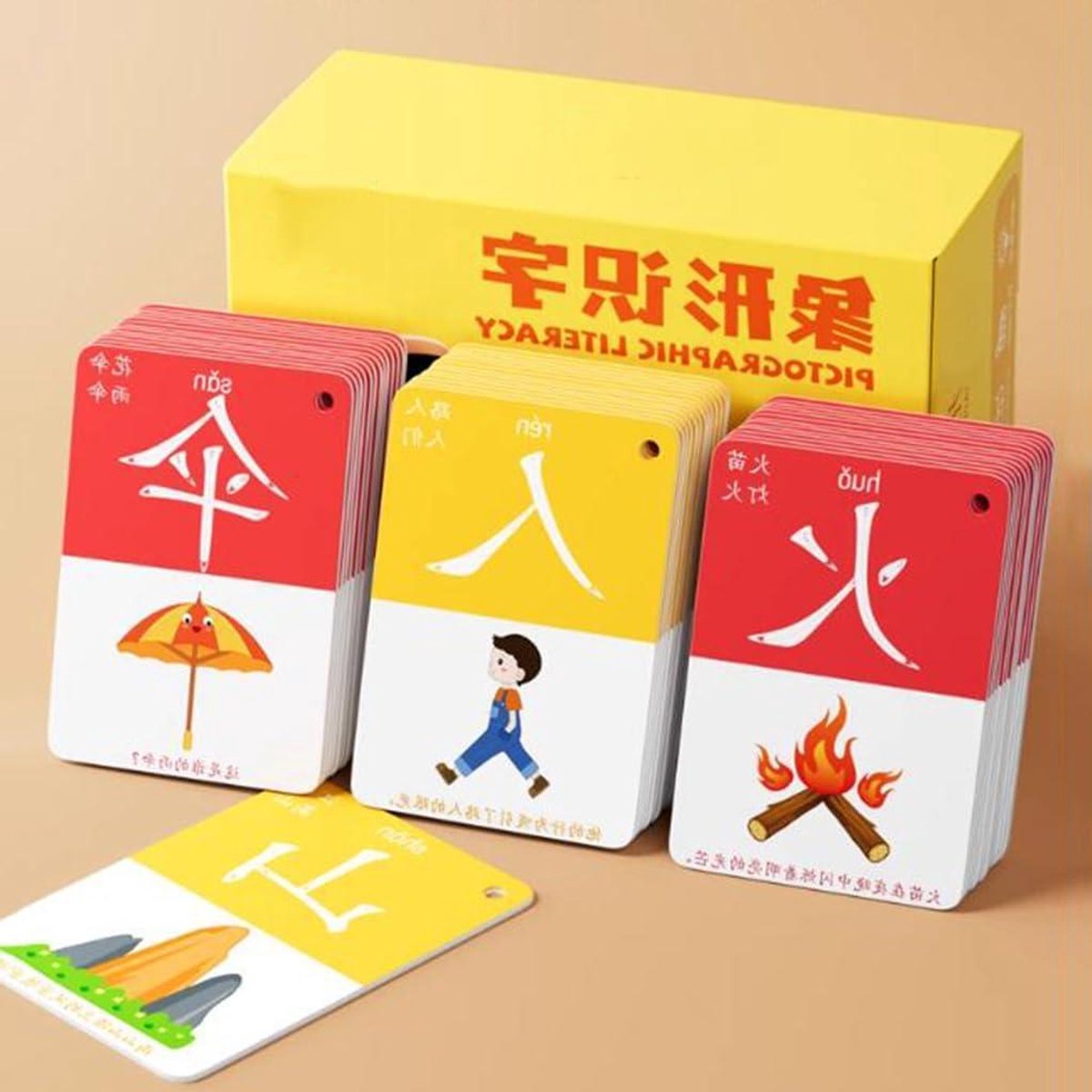 Karakterkaarten Chinees - Hanzi Pinyin - Taal Leren - Pictografische Evolutie - 1200 Kaarten - Multicolor