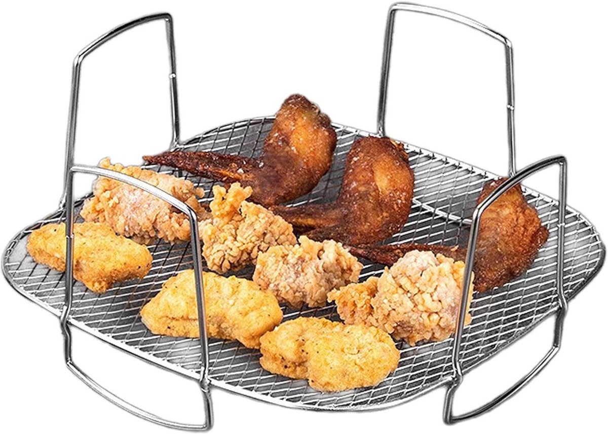Air Fryer Rack Bar, Airfryer Grill Stand,Air Fryer Mand Grill Roestvrij Staal Rooster - Food Grade Herbruikbare Air Fryer Grill, Tray