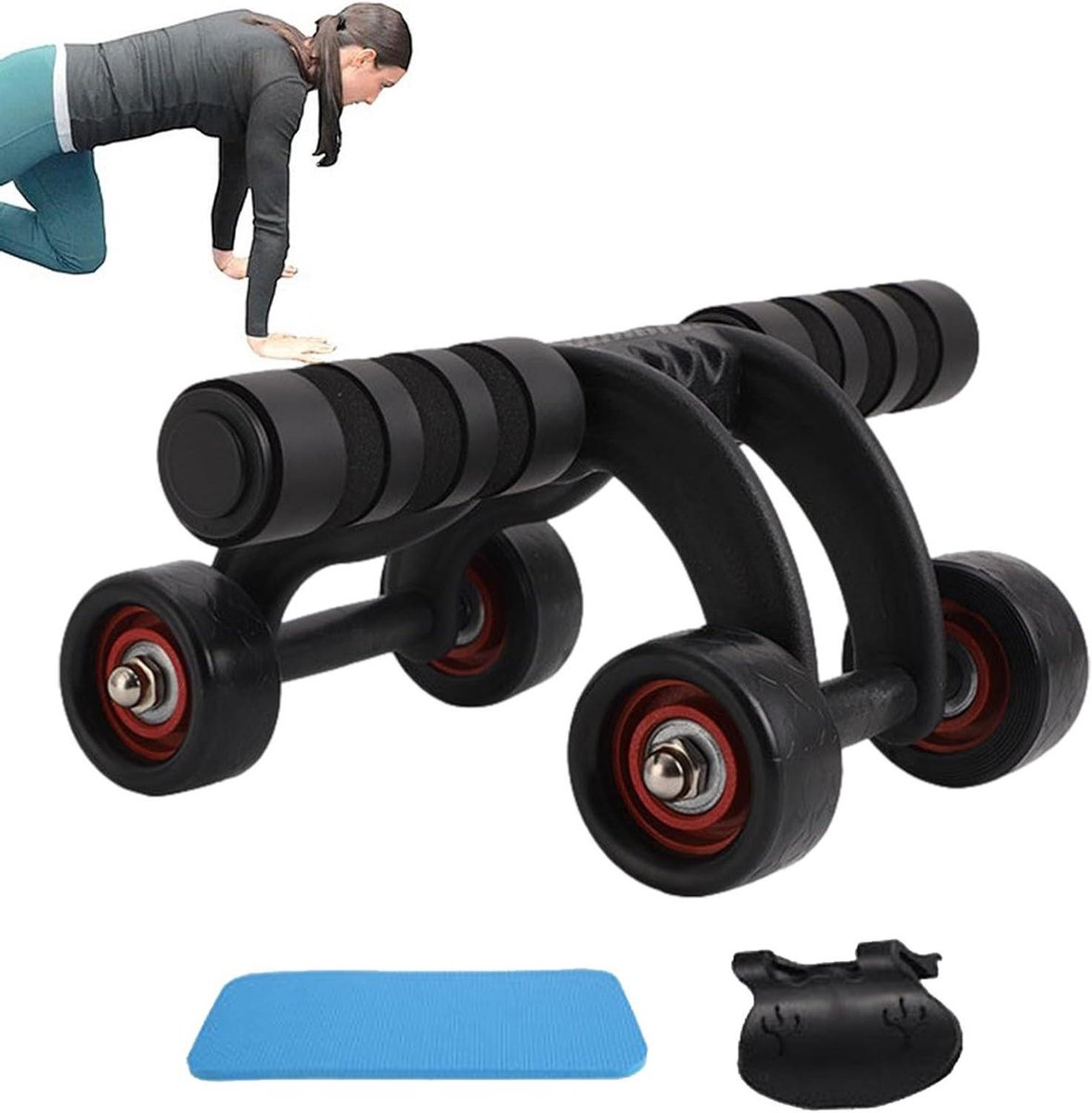 Buikwiel Trainingsrol - Ab Roller - Buikspieren Trainen - Automatische Terugslagfunctie - 150 kg Draagvermogen - Zwart