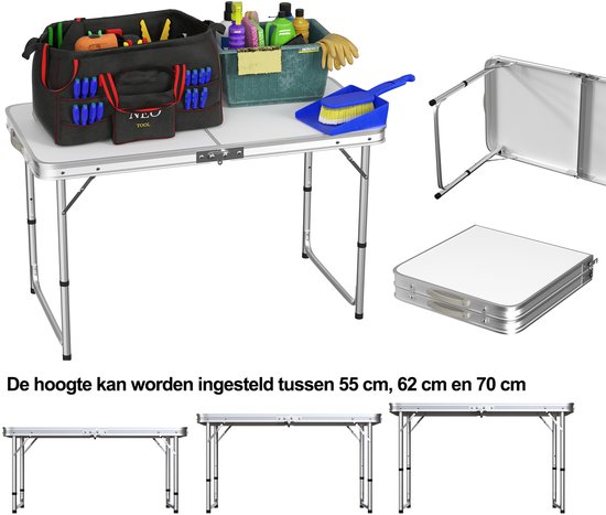 Opklapbare Picknicktafel Aluminium - Draagbaar buitentafel voor Camping Strand Tuin - Verstelbaar - wit- 120 x 60 x 70 cm — afbeelding 4