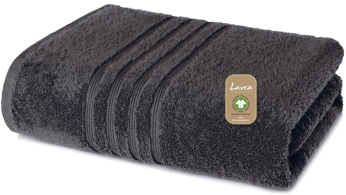 Lavea® 1 Handdoek 50x100 cm van 100% biologisch katoenen badstof, zacht en absorberend, voor thuis, hotel en spa – badhanddoek – Antraciet