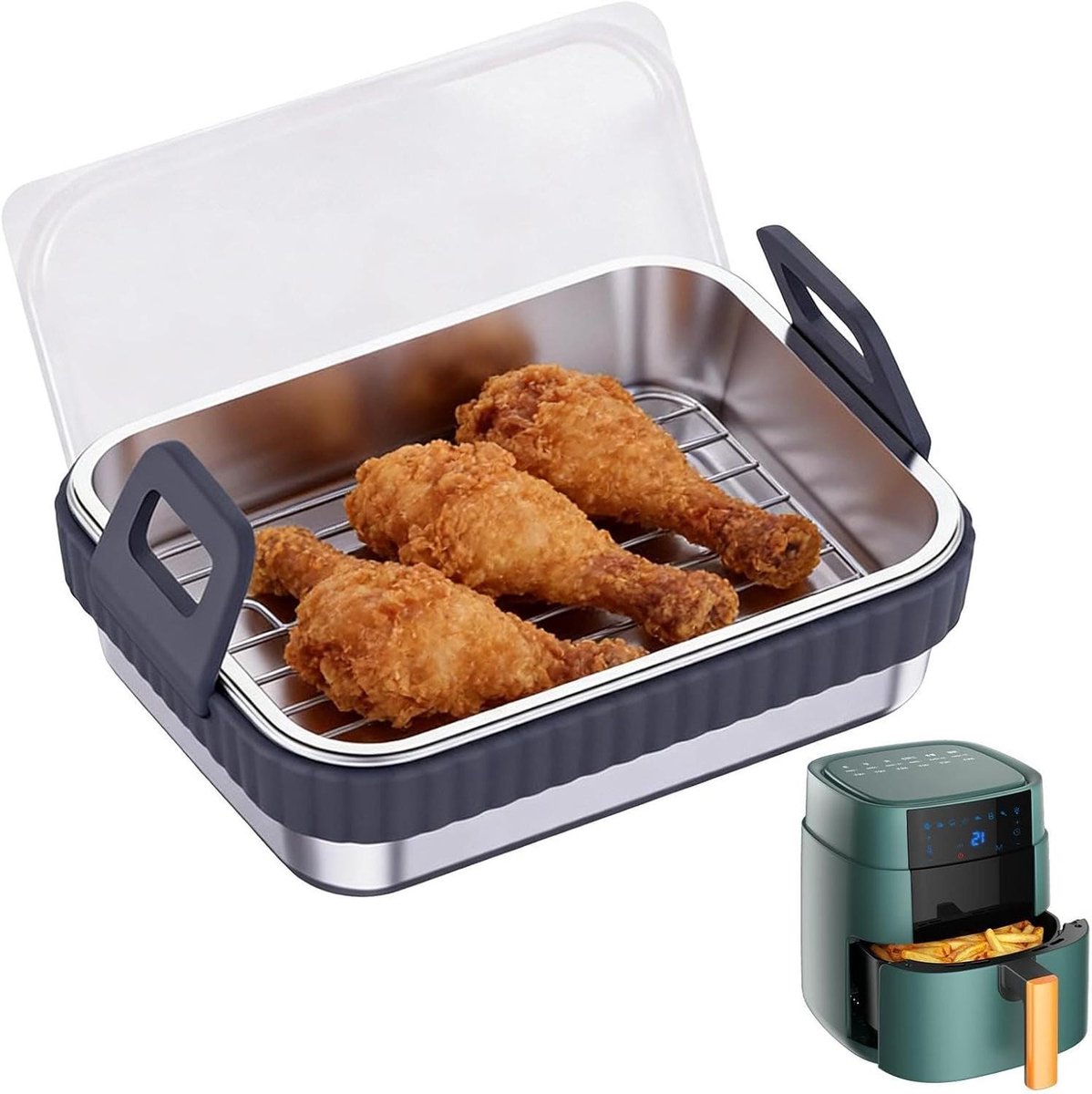 Airfryer Mand - Bakplaat Accessoire - Krokant Bakken - Gelijkmatige Luchtcirculatie - 21 x 16 x 5.6 cm - Grijs