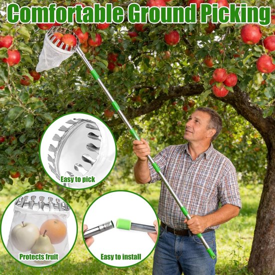 Fruitplukker Telescoopsteel - Appelplukker Kersenplukker - Fruit Oogsten - Uittrekbaar tot 32 meter - 16 cm diameter - Zilver — afbeelding 2