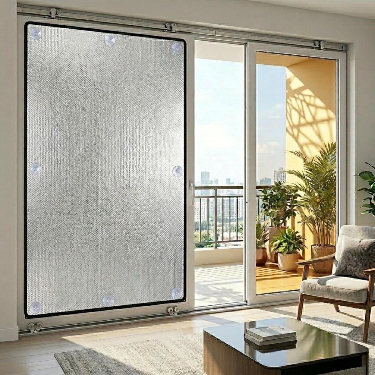 Isolerende Raamfolie - Aluminiumfolie Zonnescherm - Privacy en Isolatie - Zuignap Bevestig