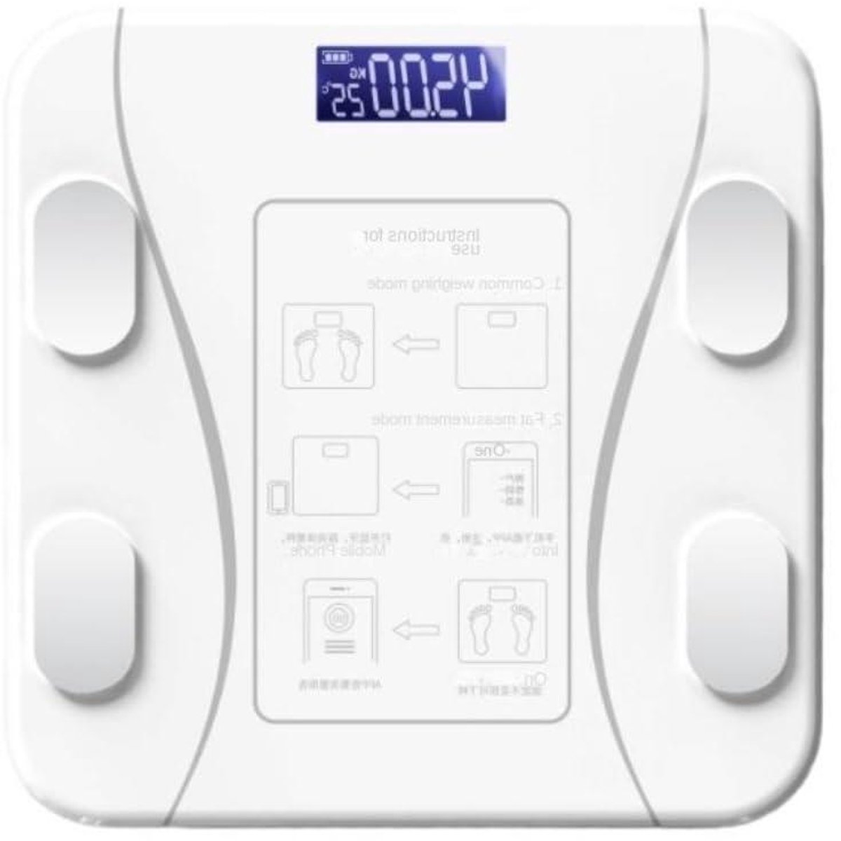 Digitale Weegschaal - Persoonlijke Analyzer - Gezondheid Monitoren - Groot Nachtzicht Scherm - 26x26 cm - Wit
