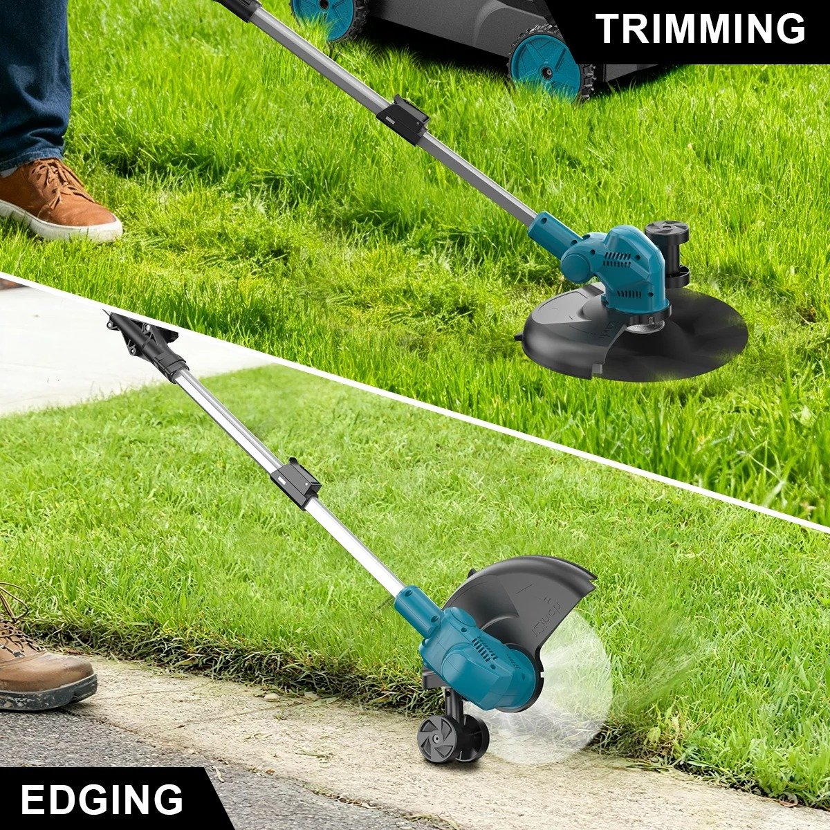 Flolife - 3-in-1 Borstelloze Elektrische Grasmaaier 12 Inch Draadloze Grastrimmer Opvouwbaar Snoeigereedschap voor Makita 18V Accu Incl. 2 Accu's – foto 3