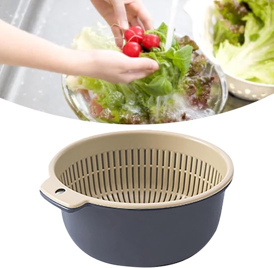 Vergietset Dubbellaags - Keukenzeef Fruitmand - Groenten Fruit Wassen - Verdikt Duurzaam Plastic - 16x14x7 cm - Noords Blauw — afbeelding 2