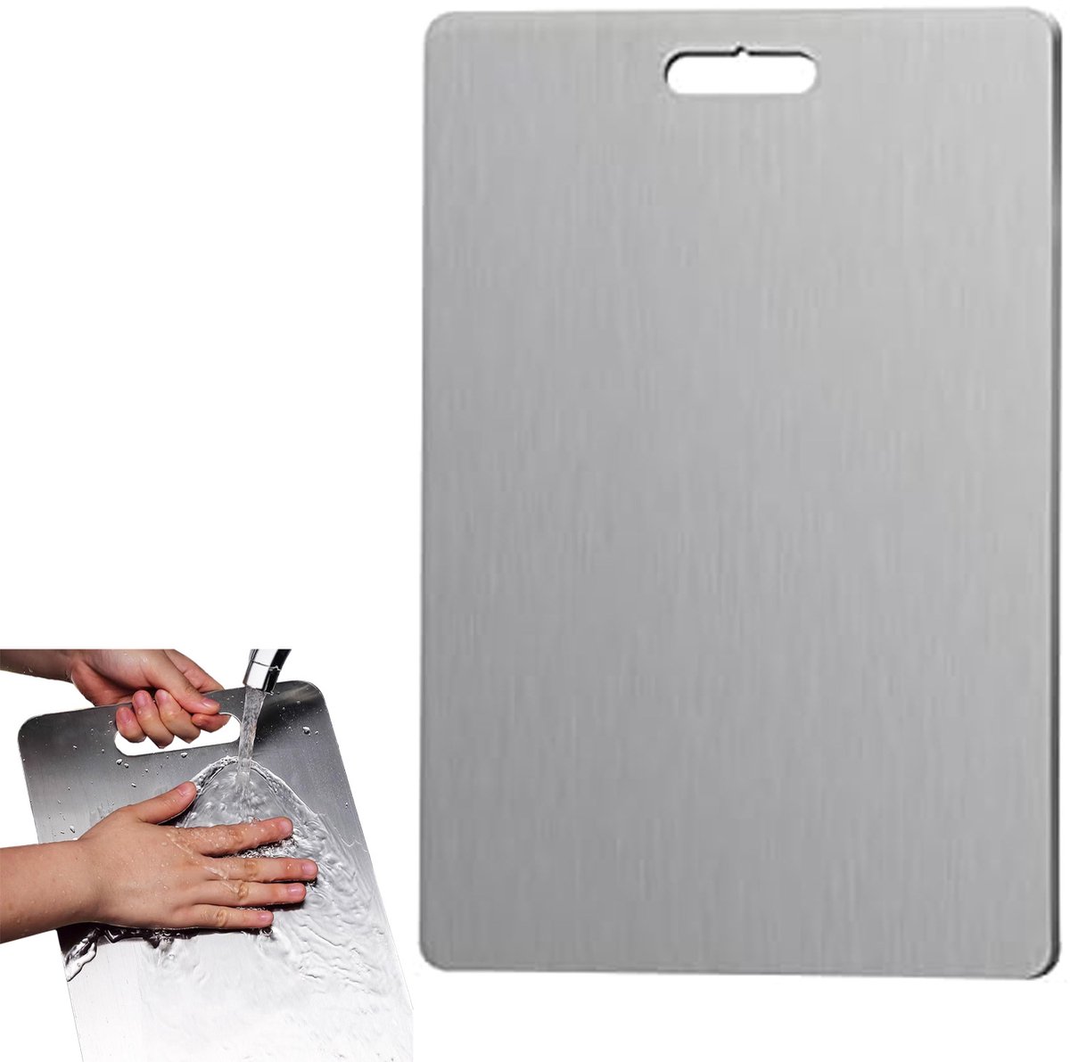 Wishdor Premium SUS-304 RVS Snijplank - Anti-Slip - Dubbelzijdig Kneedbord - 36x25 cm - Zilver