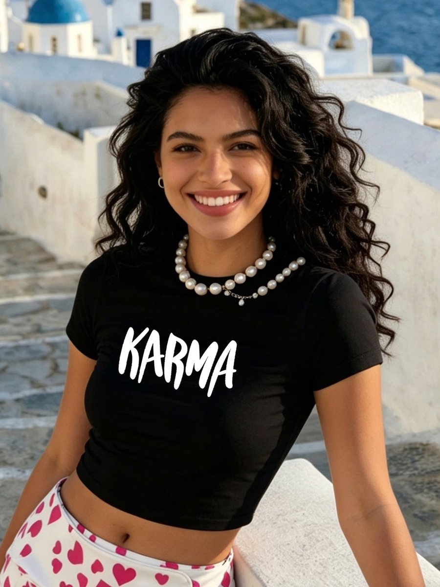 Dames T-shirt met Ronde Hals en Korte Mouwen - forKARMA Druk in Zwart-Wit Contrast Design - Machinewasbaar - Casual Top voor Lente/Zomer