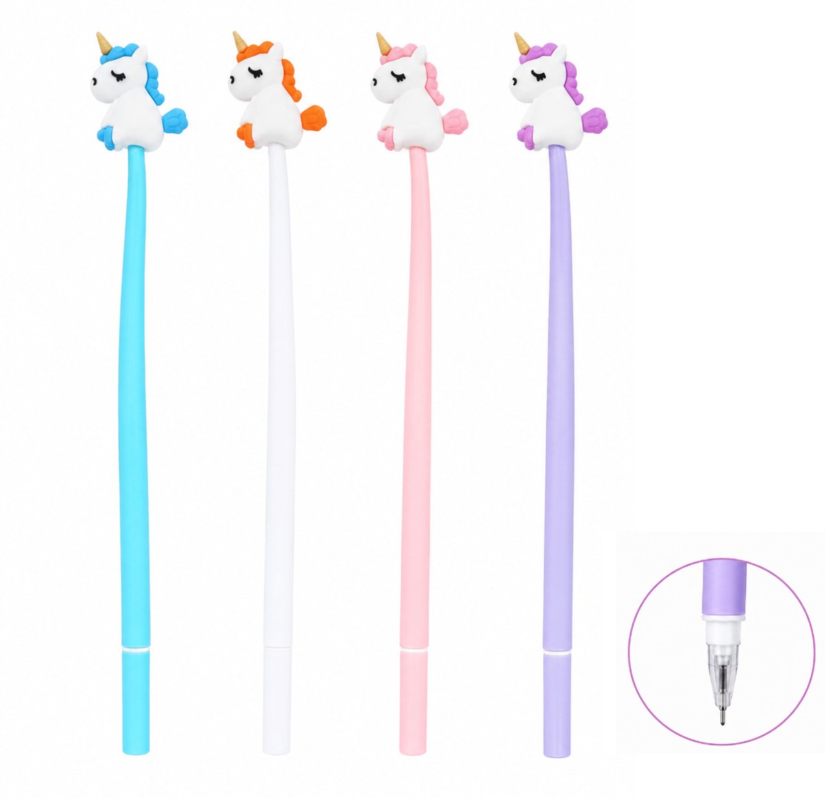 Unicorn Eenhoorn Gelpennen Voordeelbundel - Set van 4 Kleuren - 23 cm Extra Lange Pennen - Magische Schrijfset - Cadeaupakket Meisjes