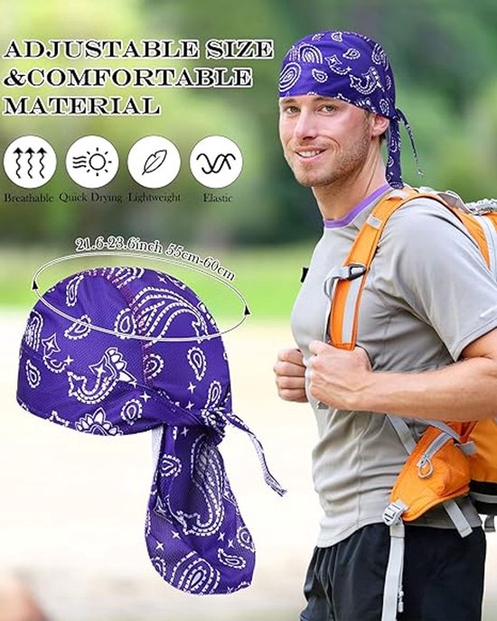 Hoofdband - 6 Stuks - Hoofddoek - Koelbandana - Fietsbandana - Zweetafvoerende bandana - Zacht en ademend - Kan gebruikt worden als helmvoering - Voor fietsen en motorrijden - Opvouwbaar - UV-bescherming - Unisex - Lichtgewicht - 6 kleuren — afbeelding 4