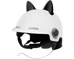 Scooterhelm – verstelbare fietshelm met vizier, ademende, lichtgewicht schaal voor dagelijkse ritten, schokabsorberend, ergonomisch ontwerp, gebruiksvriendelijk veiligheidssysteem, veiligheid – wit