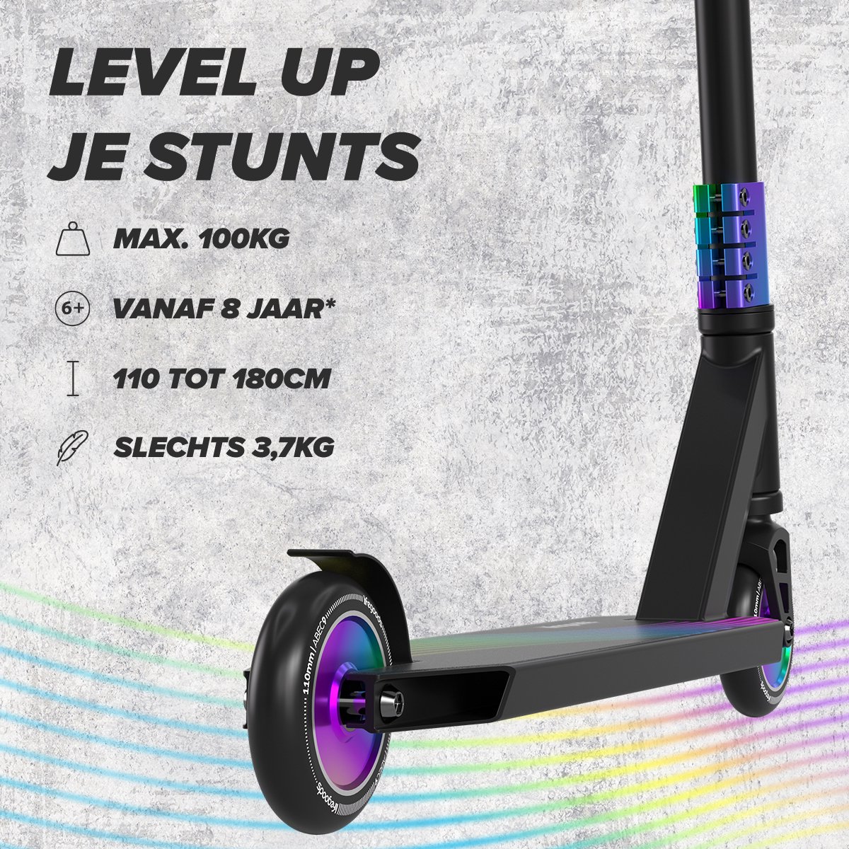LifeGoods Stuntstep Pro X - T-Stang - HIC - Step - 110mm - 100KG - Regenboog — afbeelding 3