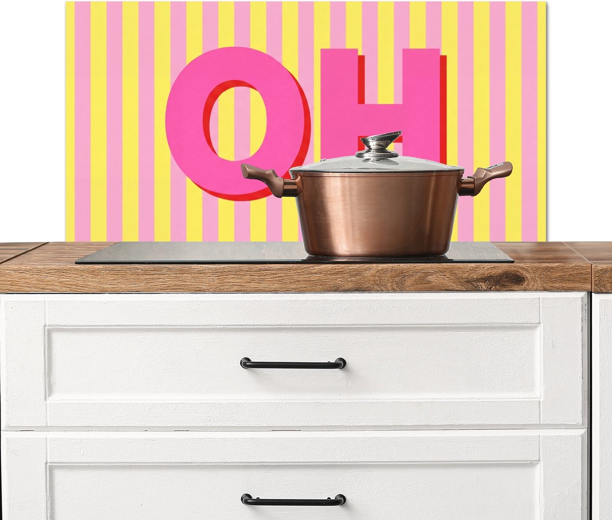 KitchenYeah Spatscherm keuken 80x40 cm Kookplaat achterwand Tekst Strepen Roze Muurbeschermer Spatwand fornuis Hoogwaardig aluminium