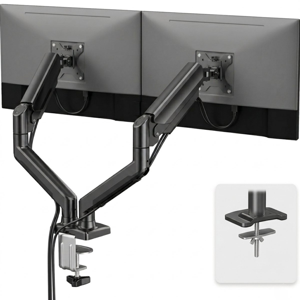 Livista Monitor Arm met Gasveer- Monitorbeugel voor 2 Schermen - Beugel - Standaard - Verstelbare Monitorbeugel - 13 t/m 32 Inch - Zwart