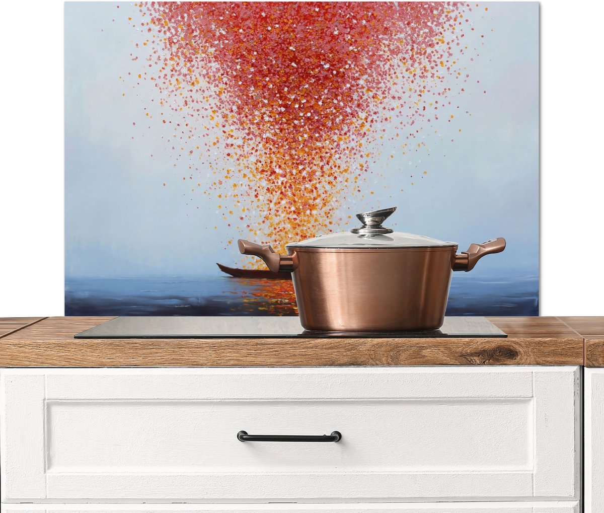 KitchenYeah Spatscherm keuken 90x60 cm Kookplaat achterwand Wolk Confetti Boot Wateroppervlakte Muurbeschermer Spatwand fornuis Hoogwaardig aluminium