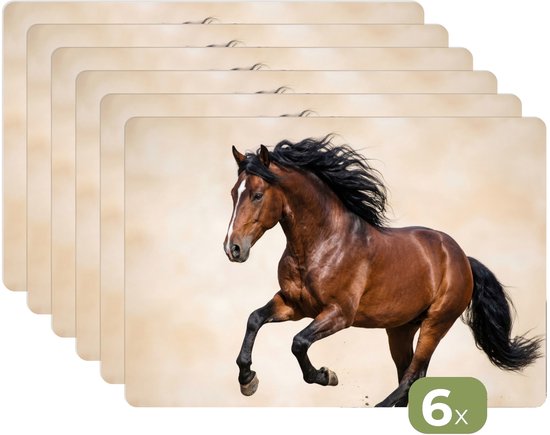Placemats - 6 stuks - 45x30 cm - Placemat kunststof - Paard - Galop - Energie - Borden onderleggers - Decoratie voor op tafel - Keuken tafeldecoratie accessoires - Vinyl onderlegger - Tafelversiering