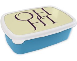 Broodtrommel Blauw - Lunchbox Oh hi - Geel - Monogram - Brooddoos 18x12x6 cm - Brood lunch box - Broodtrommels voor kinderen en volwassenen