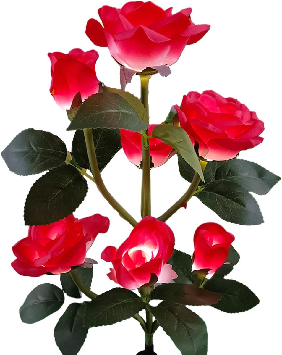ZVD Rozen Solar Tuinlamp - Automatisch Oplaadbare Waterdichte Solar Lamp - LED Buitenlamp - Geschikt voor Terrassen, Tuinaanleg, Bloempotten, Looppaden - Rood - Zeven Bloemen