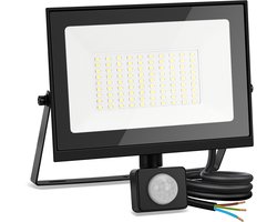 Aigostar LED Schijnwerper met Bewegingssensor - 56 LEDS - IP65 - Floodlight - Buitenlamp - 50W - 6500K - Zwart