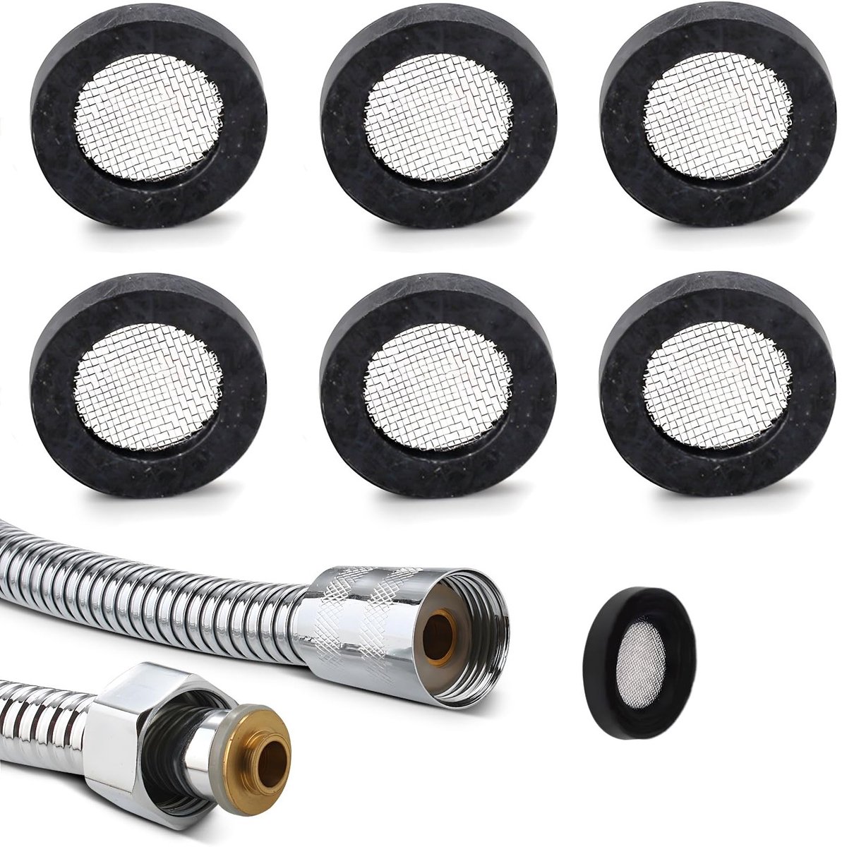 Rubber Washers voor Douche en Kraan - Set van 6 Stuks, 3/4" 24mm OD, 16mm ID, 3mm Dikte met RVS Filter voor Optimale Waterdoorstroming