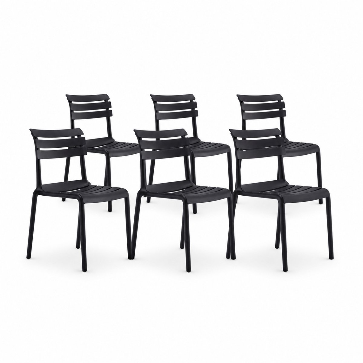 DS4U® - Liam tuinstoel - Set van 6 - Zwart - Kunststof - Stapelbaar