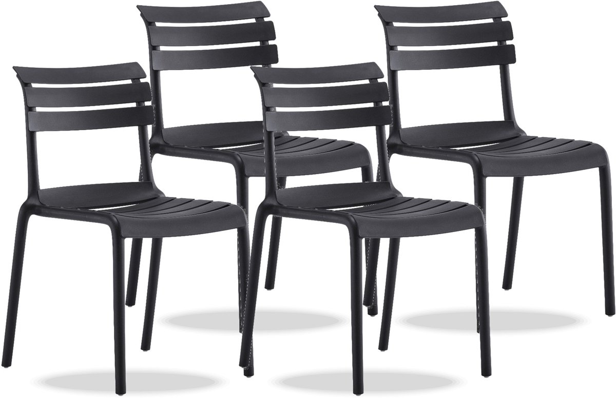 DS4U® - Liam tuinstoel - Set van 4 - Zwart - Kunststof - Stapelbaar