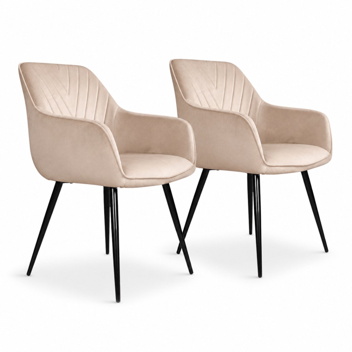 DS4U® - Gaby eetkamerstoel - Set van 2 - Champagne - Velvet - Armleuningen